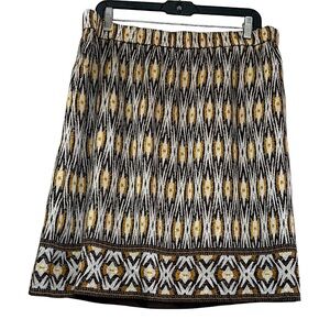 NWT Chico’s brown cream gold boho geometric print pull on silky skirt size Large